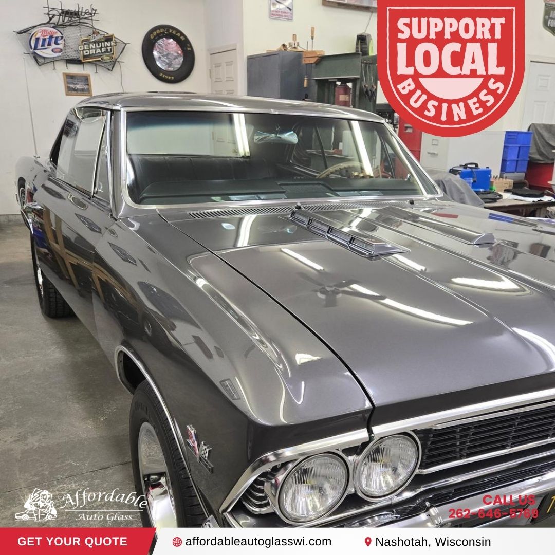 Classic car with a newly repaired windshield in Wisconsin, highlighting local affordable auto glass repair services