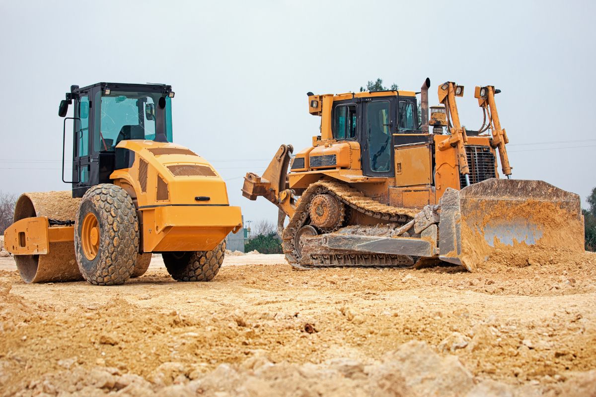 Cracked windshield on construction equipment showing extensive damage that affects visibility and safety on Wisconsin job sites.