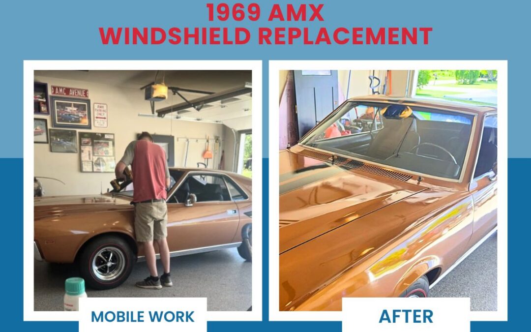 Affordable Auto Glass Wisconsin completed a professional 1969 AMC AMX windshield replacement using mobile service while preserving this classic muscle car's originality.